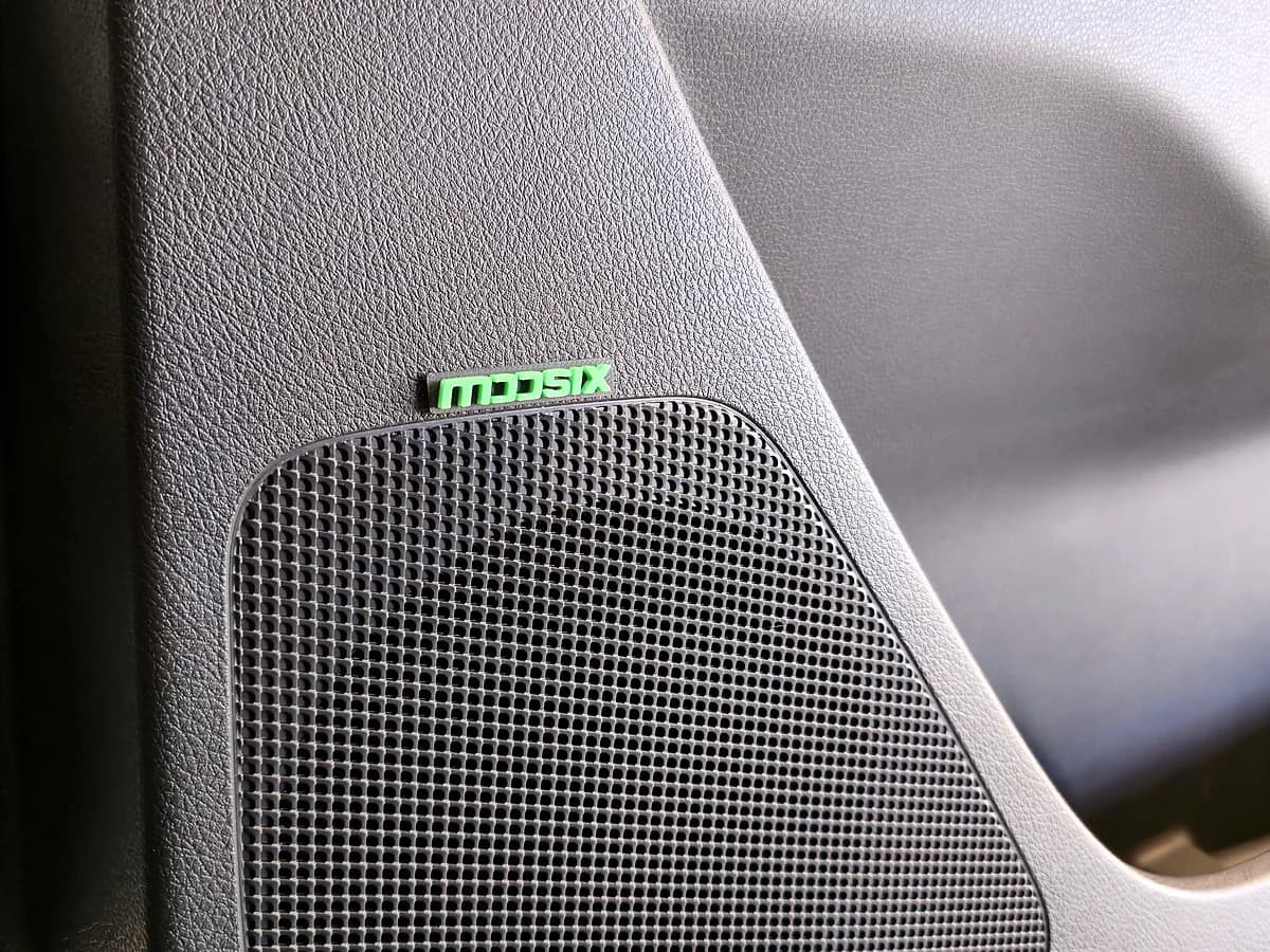 Lautsprechergitter mit MOOSIX-Logo in der Türverkleidung